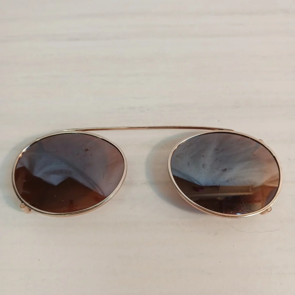 Vintage Clip On Sunglasses Gold Color Amber Lens
